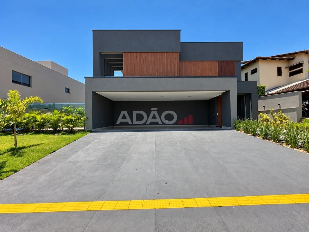 Fachada do Sobrado no Alphaville dos Ipês | 544 m², 5 Suítes, Automação e Piscina Aquecida