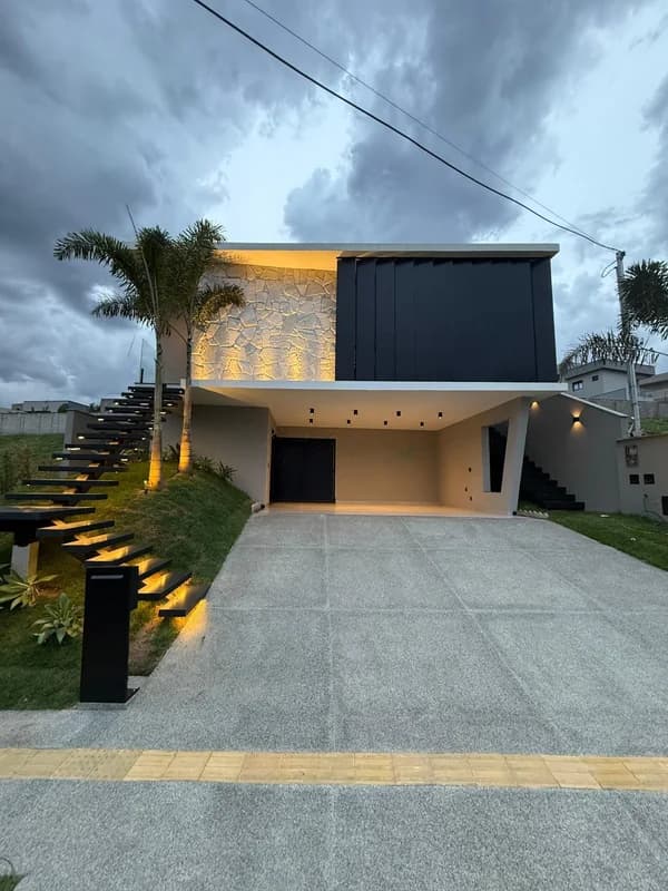 Fachada do Casa em condomínio no Jardins Nápoles, Senador Canedo | 241m² | 4 Suítes | Varanda gourmet